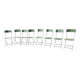 Set of 8 green painted metal industrial folding chairs.