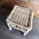 Vintage wicker stool, small woven rattan footstool and rustic plant stand