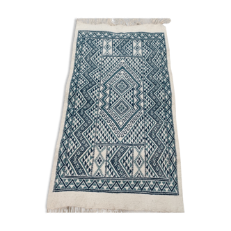 Tapis blanc et bleu traditionnel fait main, 152x76 cm