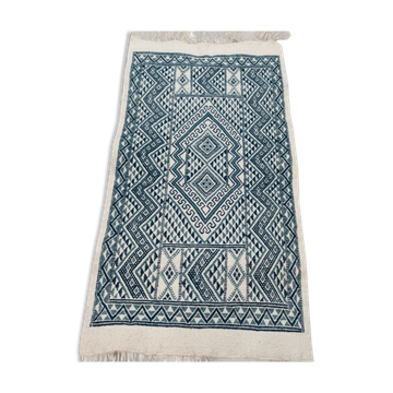 Tapis blanc et bleu traditionnel fait main, 152x76 cm