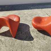 Pair of Luigi Colani armchairs - 9900 Easy Chair - orange leather - vintage -