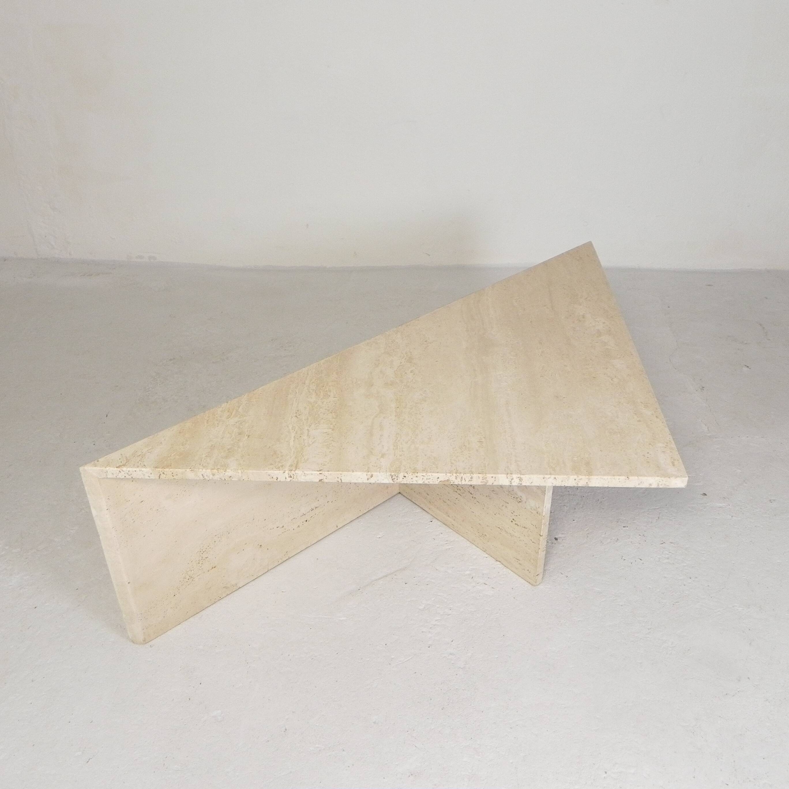 Mid-Century travertine coffee table with a triangular top, 1970s.