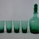Set of a carafe and 4 designer glasses in green glass from the 70s