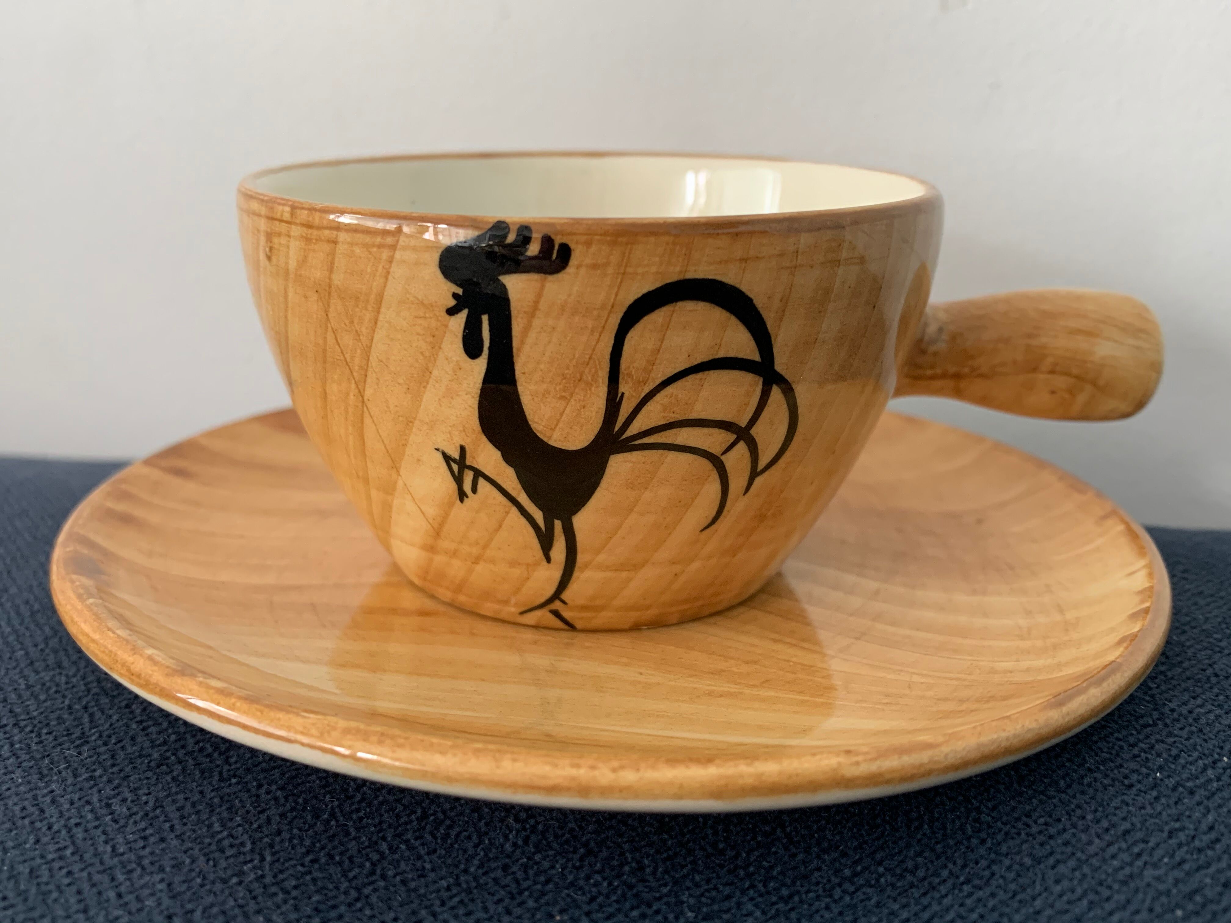 4 coffee cups and 4 sub cups zoomorphic ceramic animals Grandjean Jourdan Vallauris 1950