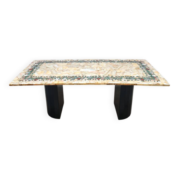 Table à manger vintage italienne en marbre, onyx avec motif floral « Edelweiss »