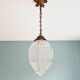 Art Deco pendant lamp in satin glass and bronze frame