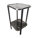 Vintage side table in chrome iron and smoked glass
