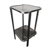 Vintage side table in chrome iron and smoked glass