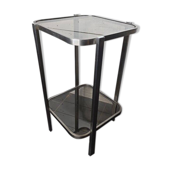 Table d'appoint vintage en fer chromé et verre fumé