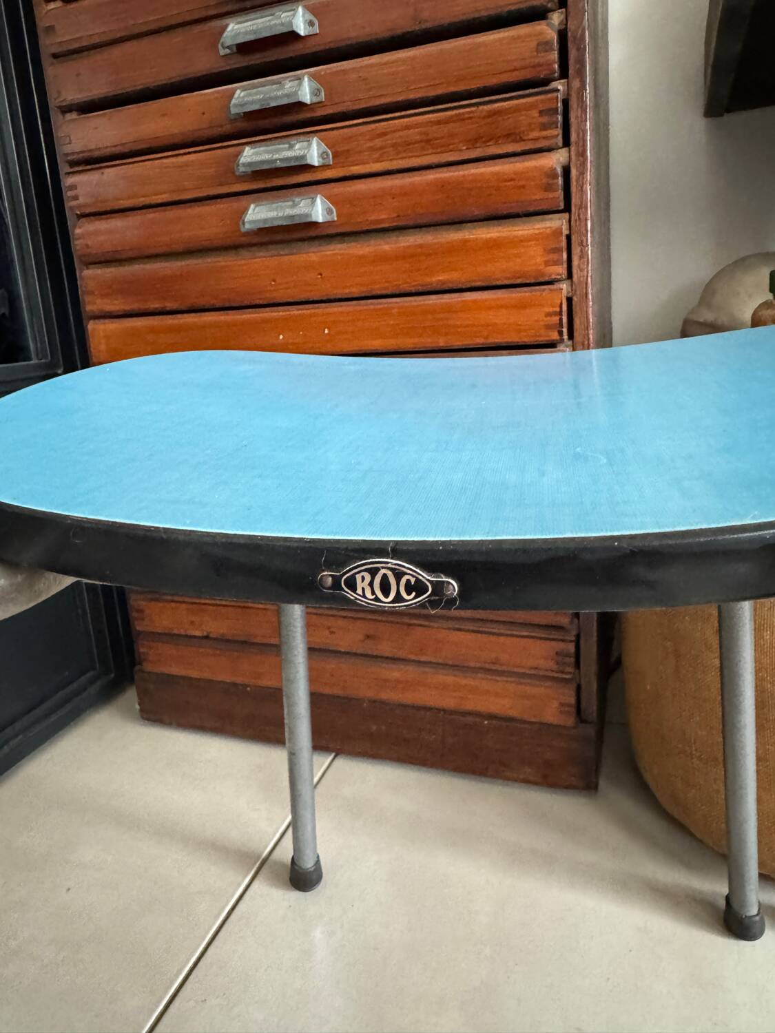 Pair of vintage blue Formica chairs