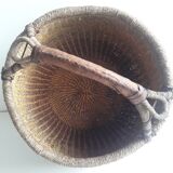 Antique leather wicker basket with handle