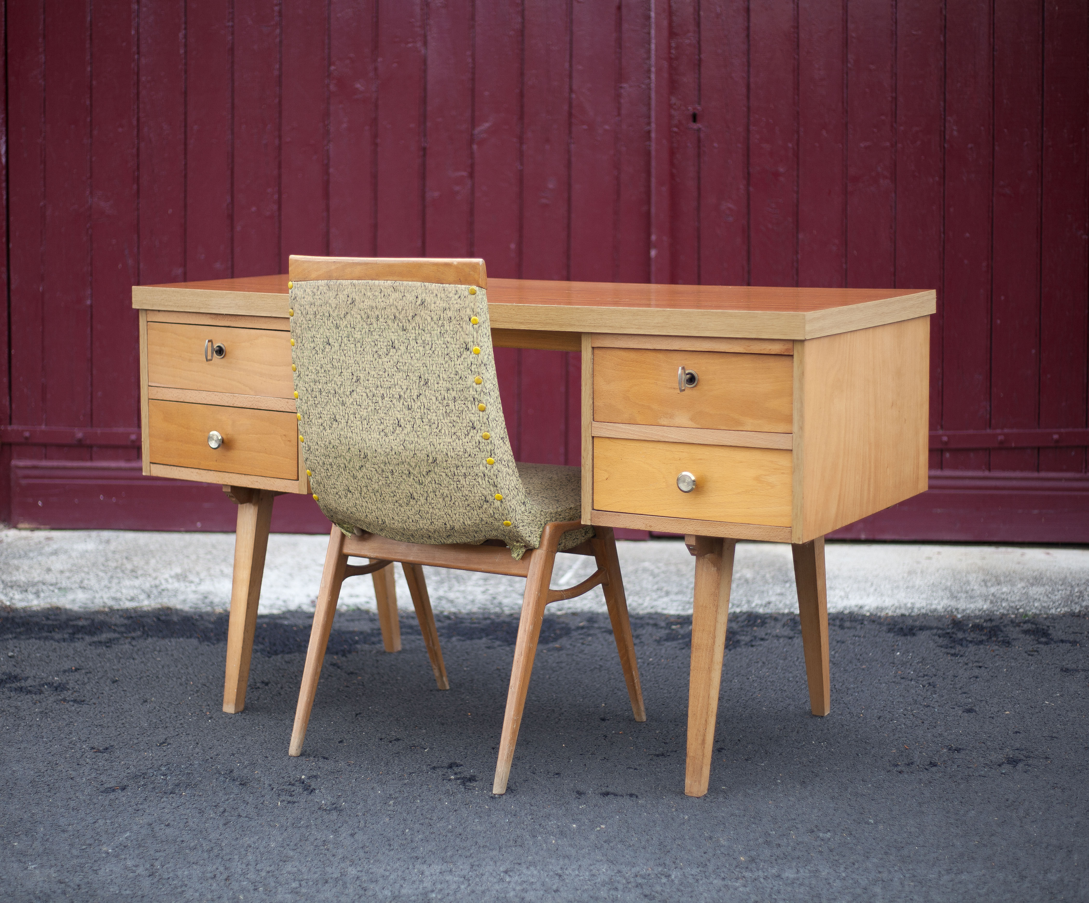 German 60s office in beech wood, compass feet