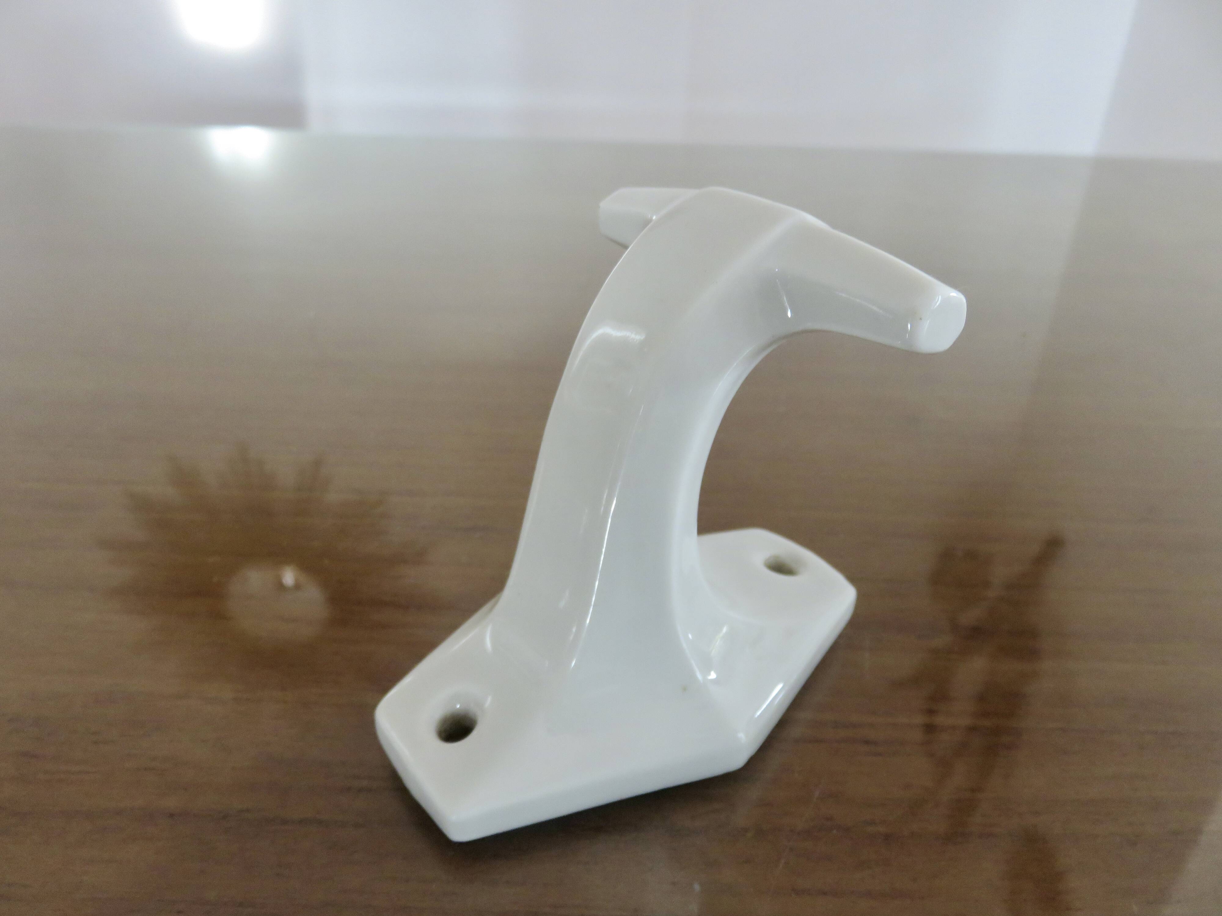 Pair of coat hooks, coat rack, in white porcelain, art deco 30s 40s