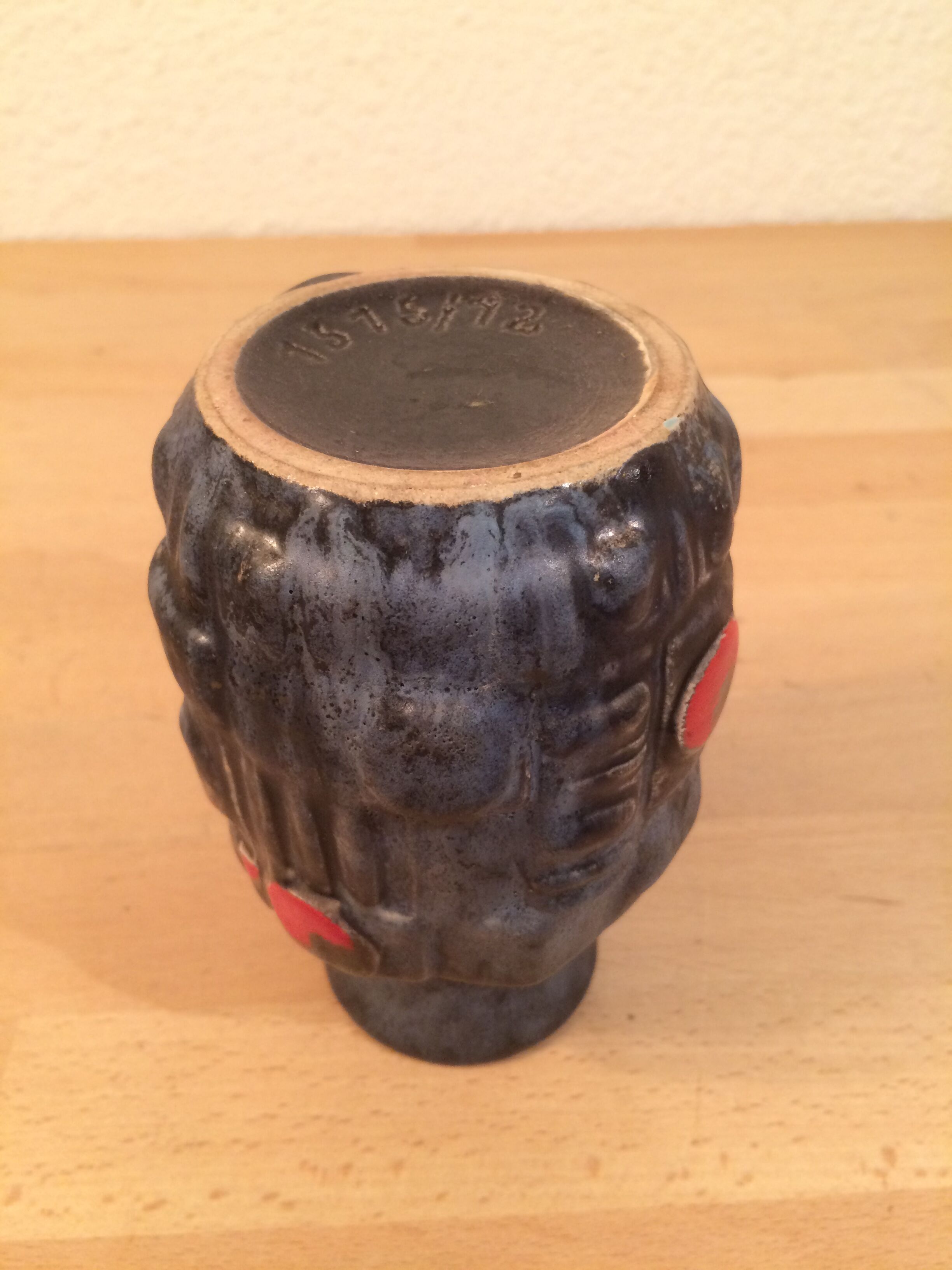 Ceramic vase geometric shapes black and red West Germany