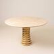 Italian Travertine and Brass Pedestal Dining Table Attributed to Marzio Cecchi for Studio Most, Italy,