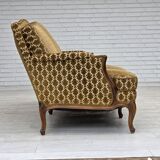 1950s, Danish 3-seater sofa, furniture velour, carved ash wood.