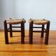 Brutalist wooden and straw stools - France 1950