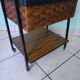 Vintage worker on wheels, rattan, fabric, skaÏ, metal with formica shelf