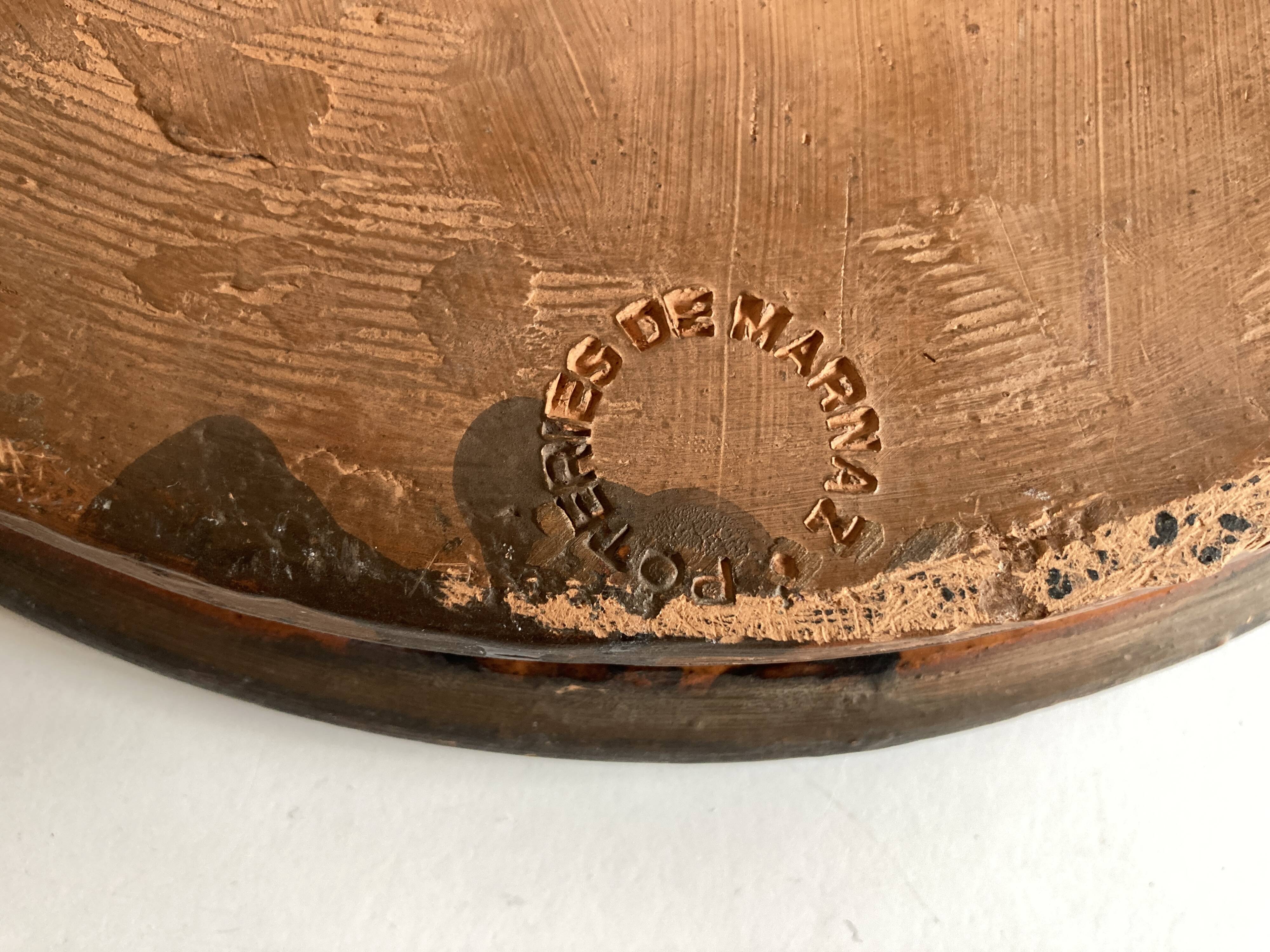 Plat XL centre de table en terre cuite vernissée céramique 1950