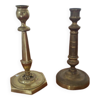 Set of two old bronze candlesticks