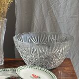 Large glass salad bowl with diamond points D30