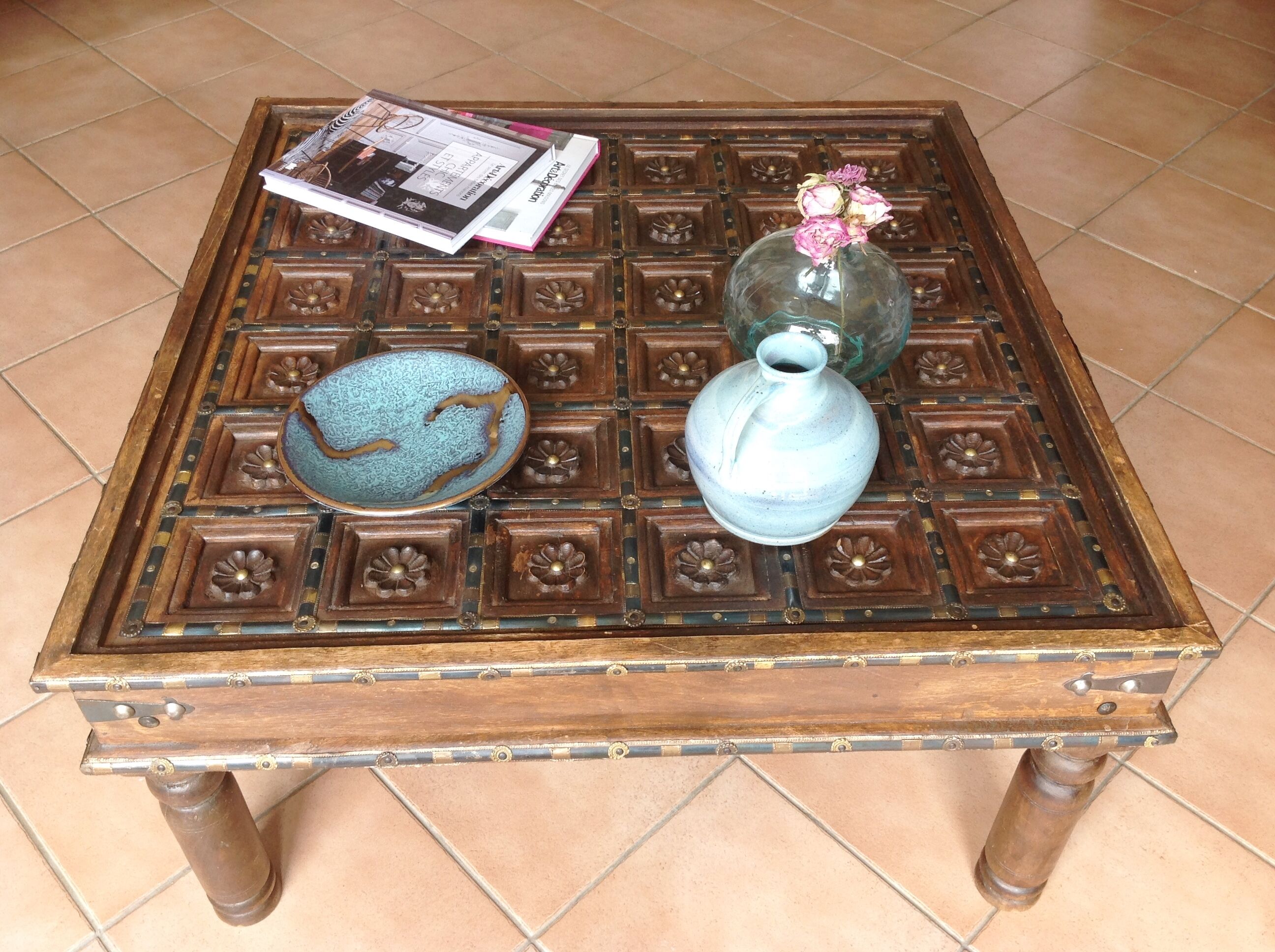 Colonial-style wooden square coffee table