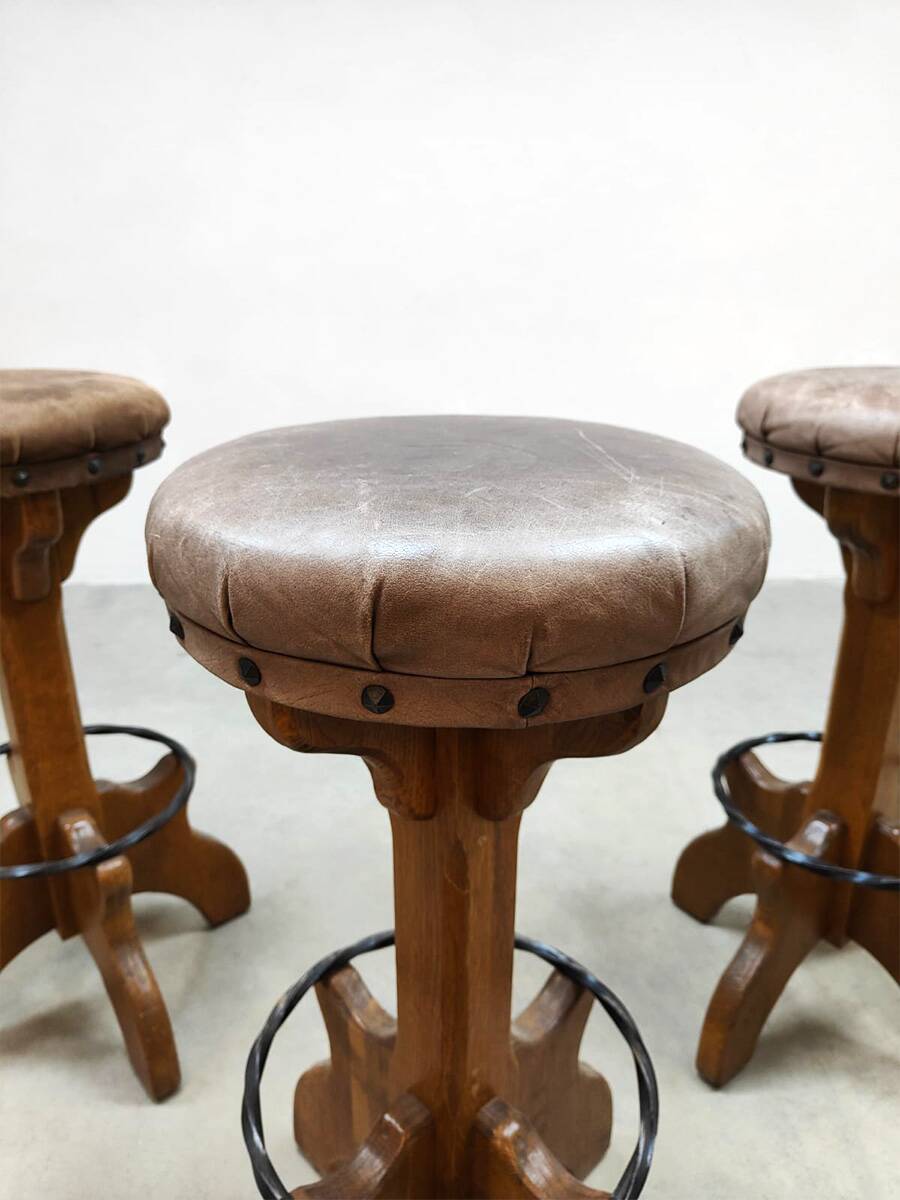 Vintage leather barstools 'Brutalism'