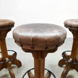 Vintage leather barstools 'Brutalism'