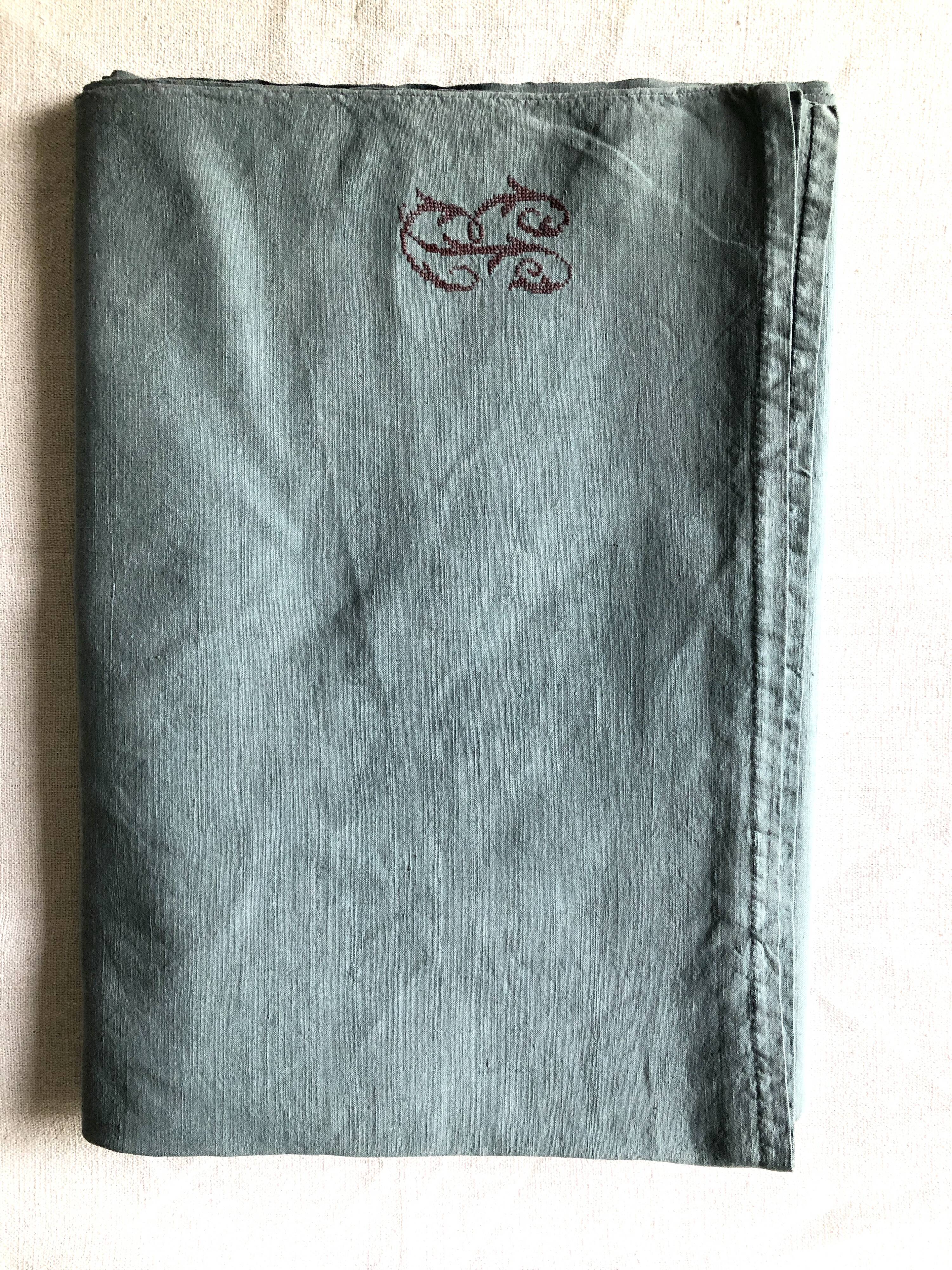 Old harvest tablecloth in linen and cotton tinted in steel blue