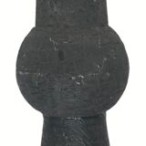Brutalist ceramic floor lamp with bouclé shade, Dutch 1960s