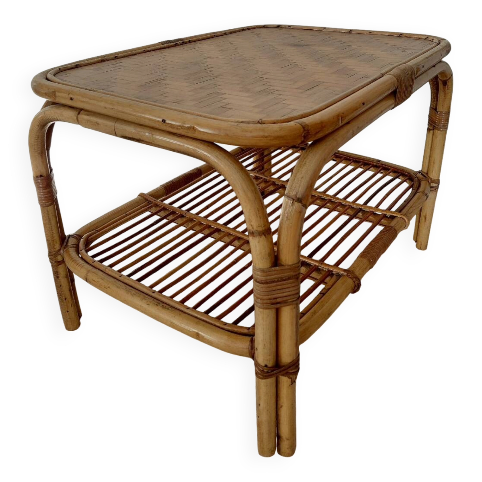 Vintage rattan coffee table from the 70s - organic lines, Riviera spirit.