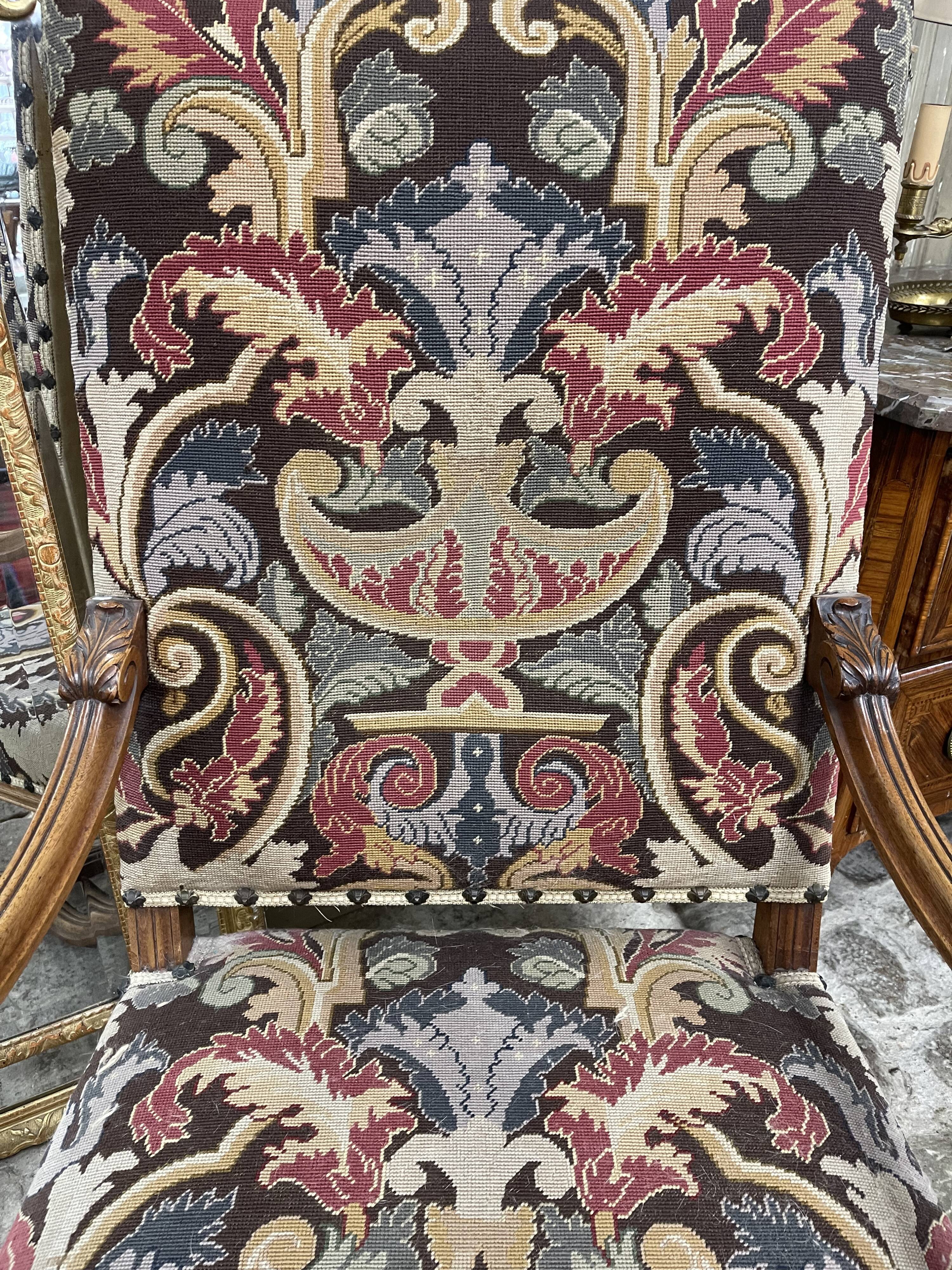 Pair of flat-back armchairs in walnut, Louis XIV style.