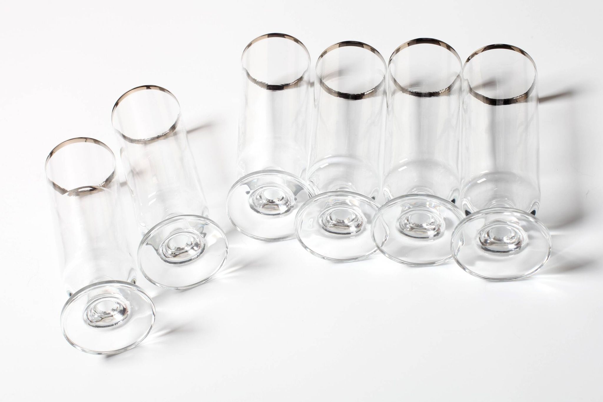 Set of 6 Vintage Italian Clear Wine Glasses Silver Rim Mid-Century Stemware