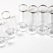 Set of 6 Vintage Italian Clear Wine Glasses Silver Rim Mid-Century Stemware
