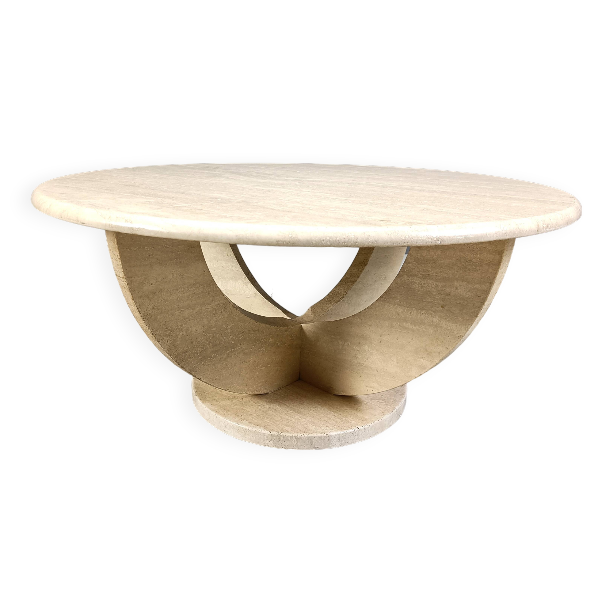 Vintage round ravertine coffee table, 1970s