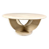 Vintage round ravertine coffee table, 1970s