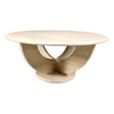 Table basse ronde vintage en ravertine, années 1970