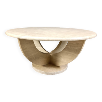 Vintage round ravertine coffee table, 1970s