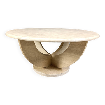Table basse ronde vintage en ravertine, années 1970