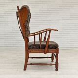 1960s, danish design, renovated-reupholstered high-back ear flap chair, sheepskin, oak wood