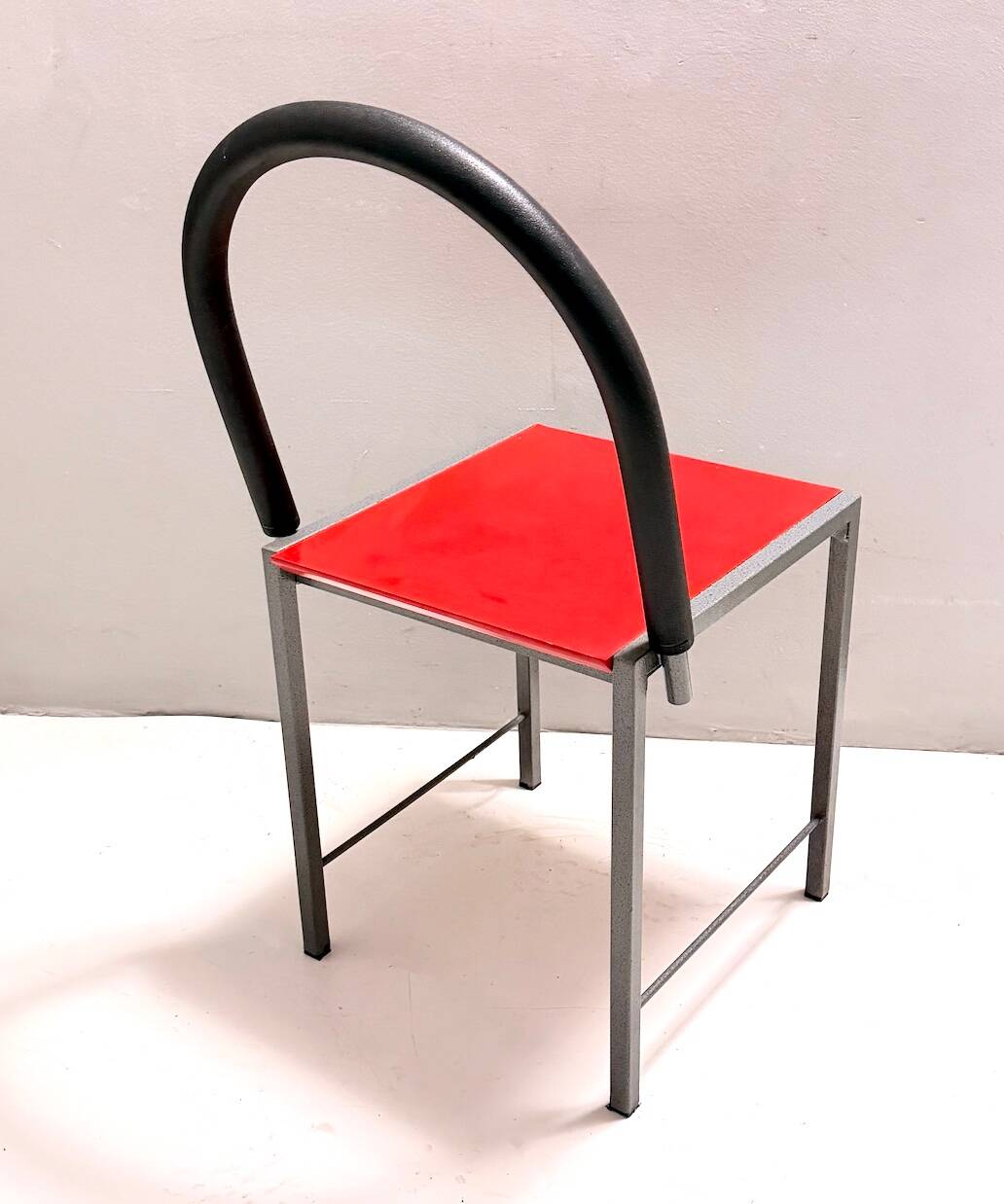 Ettore Sottsass style Red Vintage Side Chair, Laminate & Metal, Italy, 1980