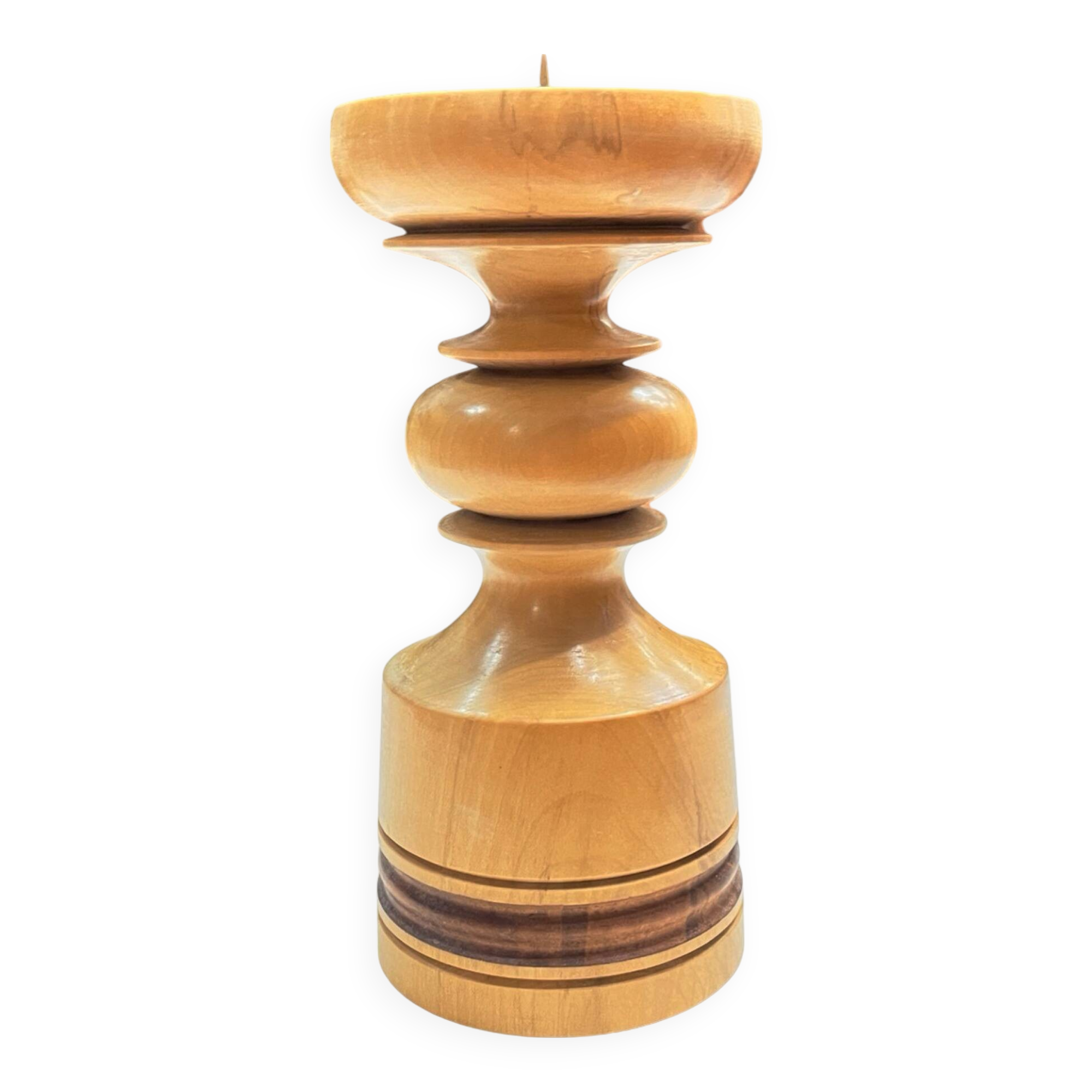 Large, turned wooden candlestick, Belgium, 1970s.