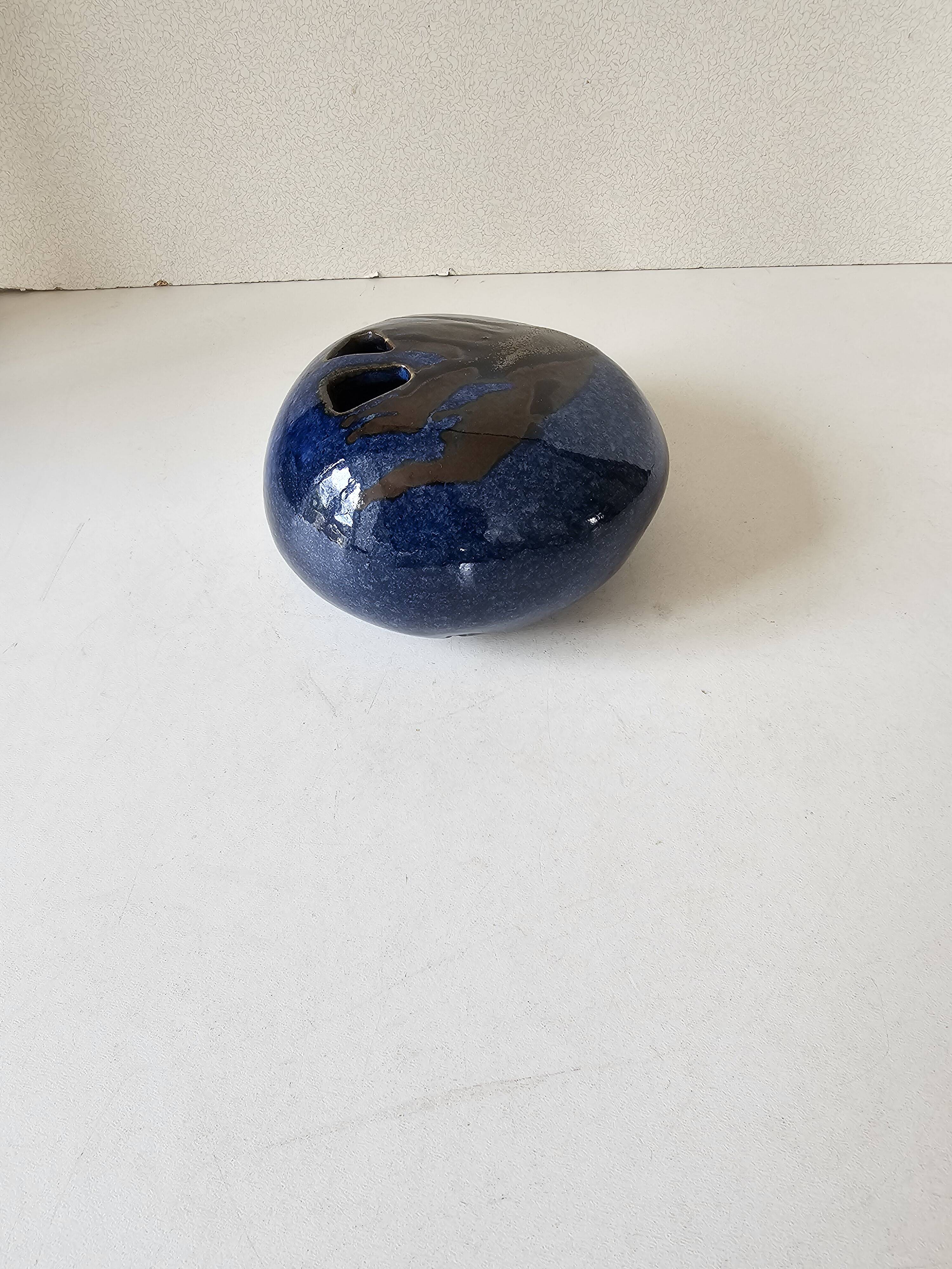Vase for sticking flowers in ceramic free form Signed Jean Cacheleux Puisaye