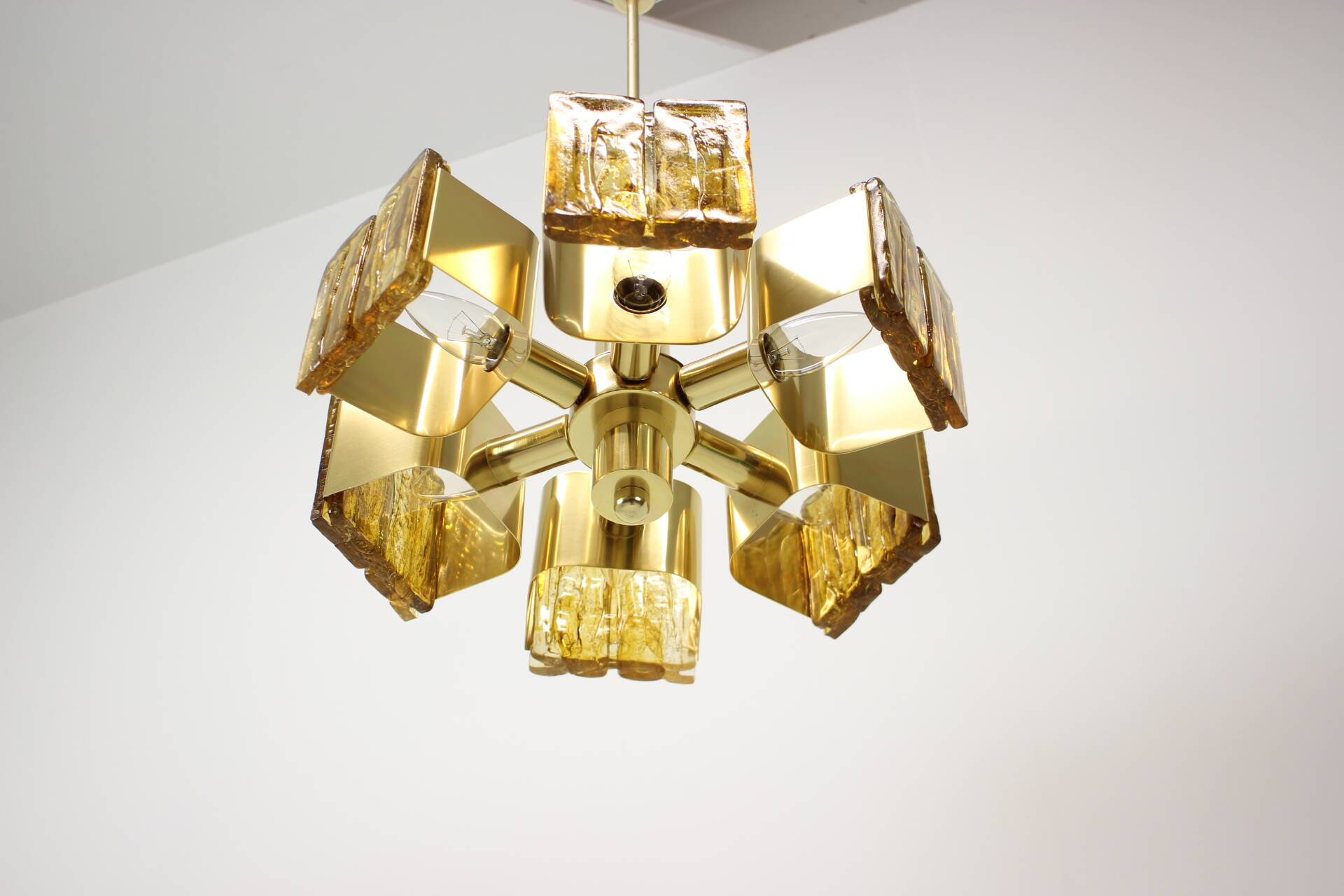 Brass chandelier mid-century design, Hungary 1970s