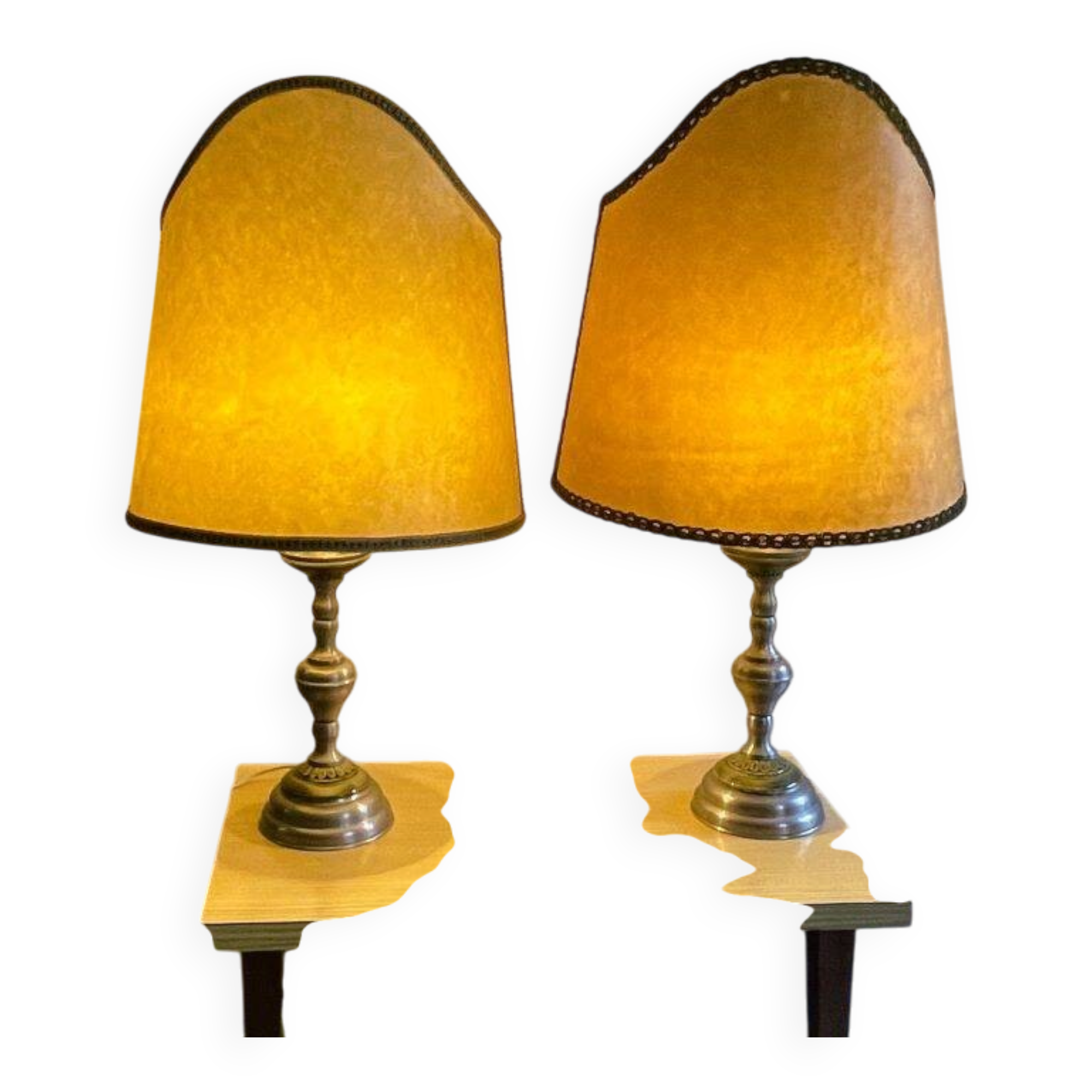 Pair of large Regency half shade buffet lamps