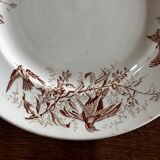 Antique KG Luneville round serving dish, sepia hummingbird