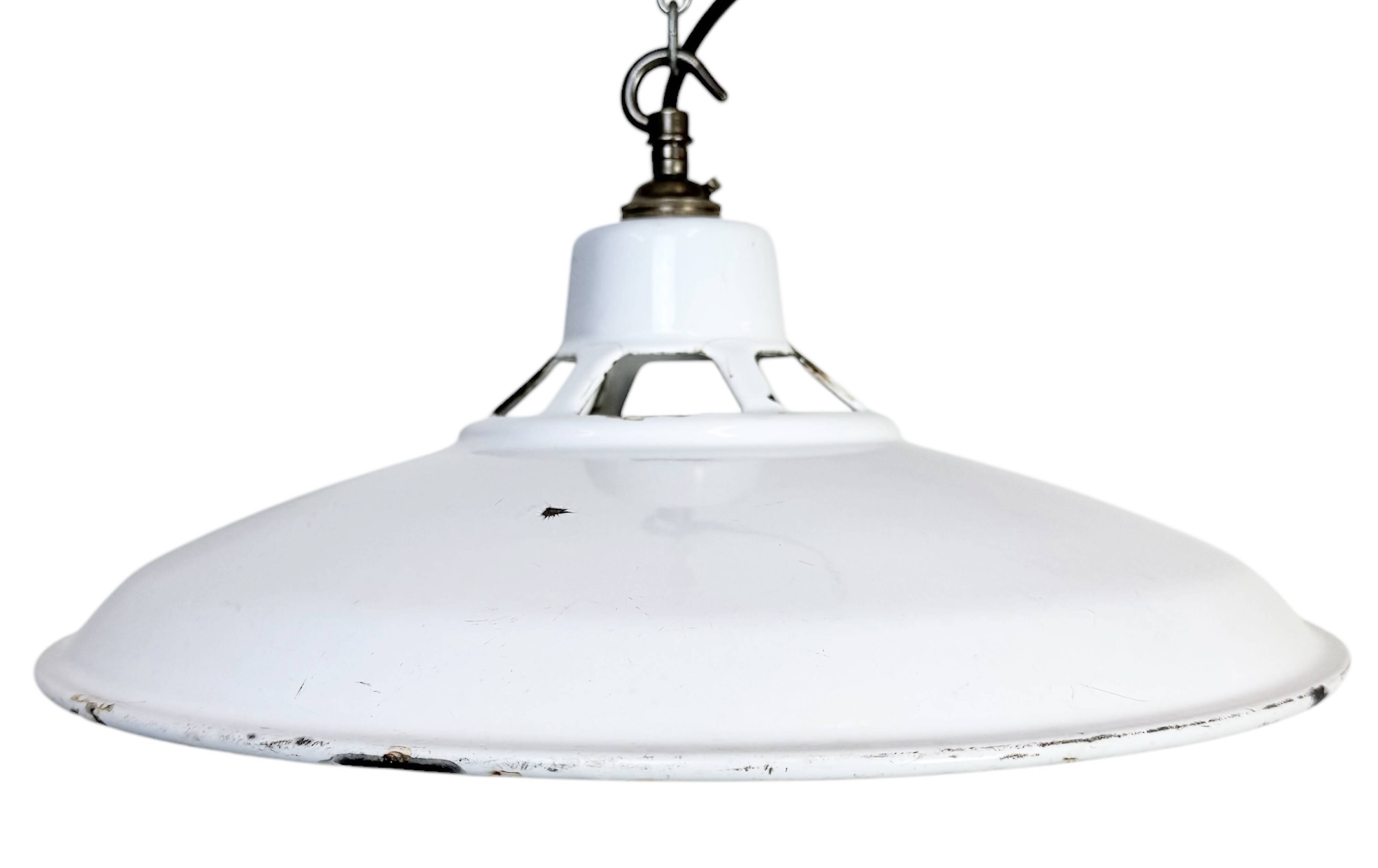 Industrial White Enamel Factory Pendant Lamp, 1960s