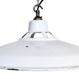 Industrial White Enamel Factory Pendant Lamp, 1960s