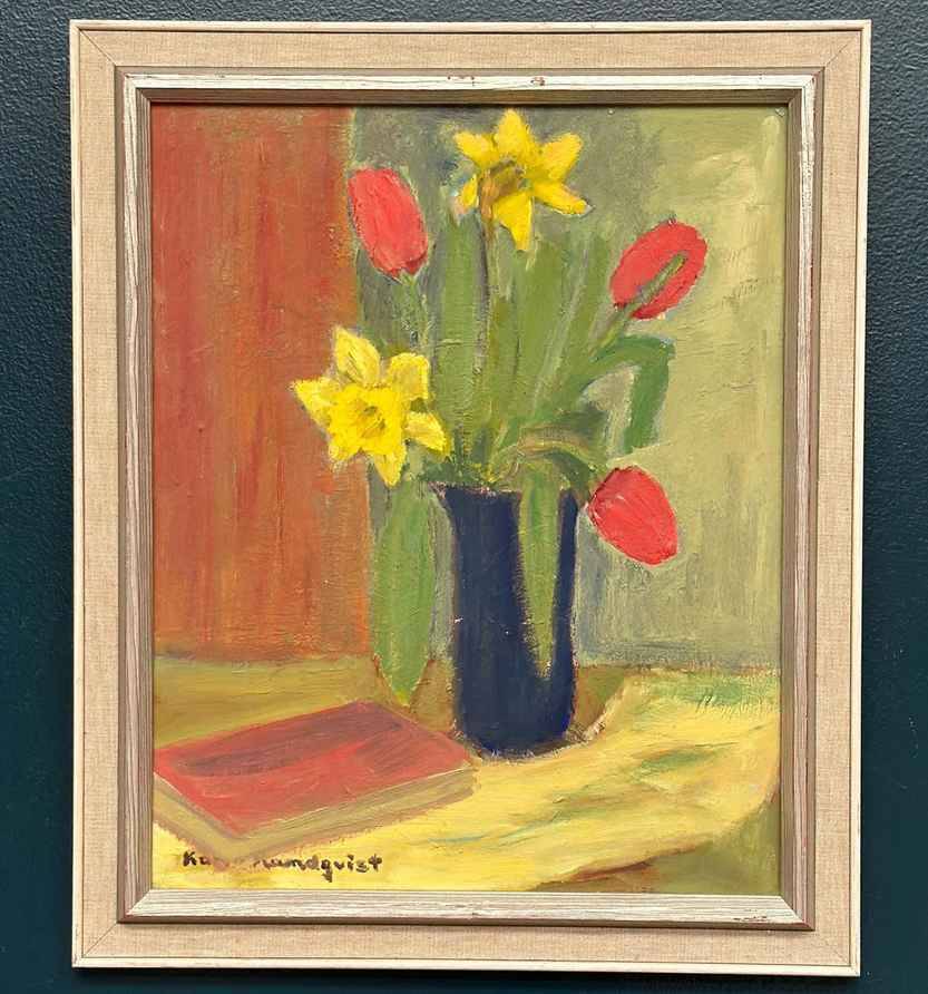 Original Swedish Oil On Panel – “Spring Bouquet” By K Lundquist – Vintage & Framed