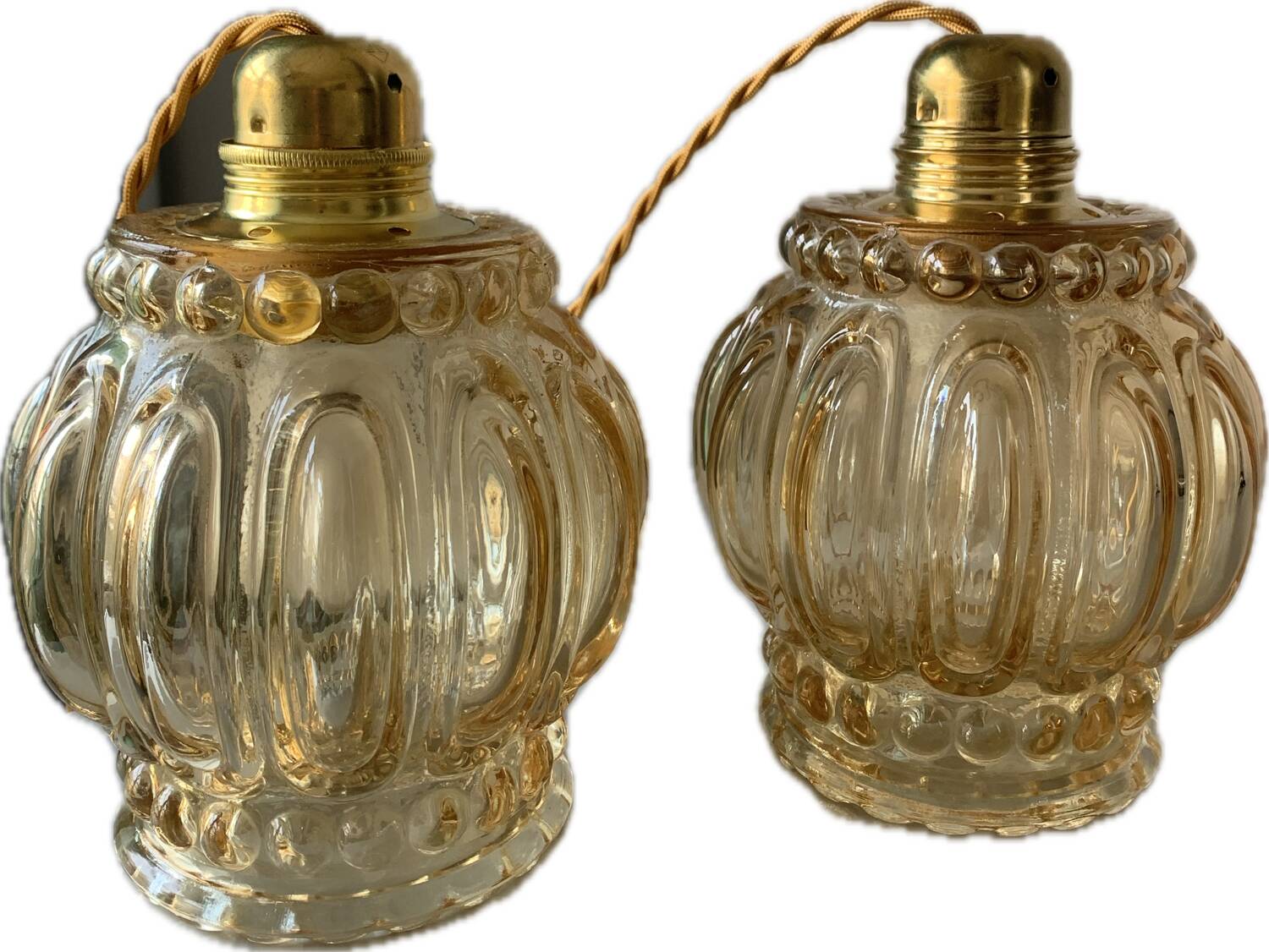 Pair of vintage amber bubble table lamps